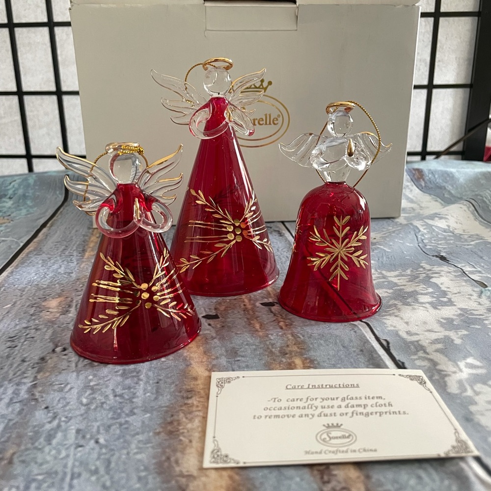 Vintage Sorelle Christmas Ornaments -  Set 3 pcs Red and Gold